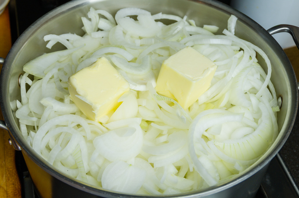 Sliced onions and butter